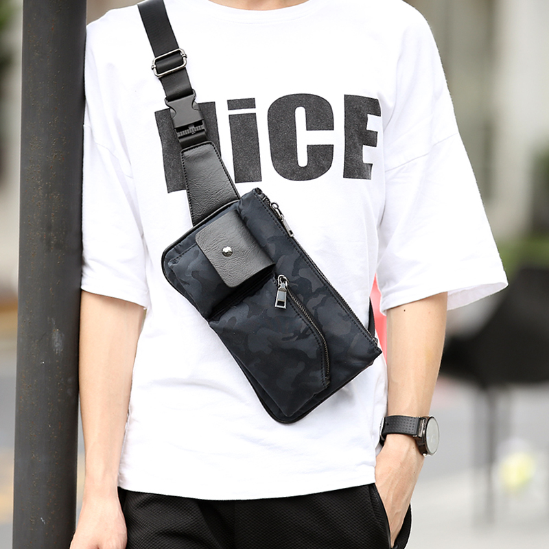 新款男士韓版小包時尚撞色迷彩小胸包休閑運動男女士小腰包